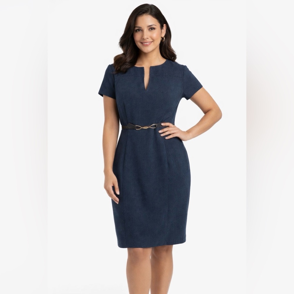 Connected Dress Blue Brown 10 Short Sleeve Career Church Washable